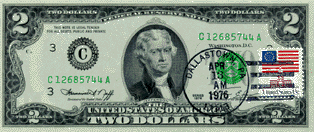 Stamped 1976 U.S. $2 bill