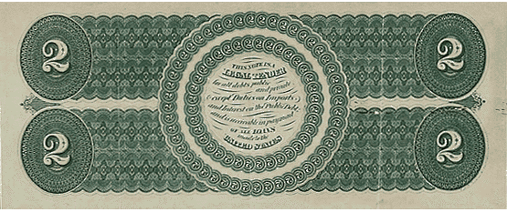 1862 U.S. $2 reverse
